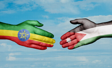 Jordan and Ethiopia country handshaking with flags, consensus concept international co-operation illustration