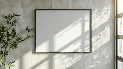 Landscape-oriented blank frame template on a wall