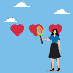 Find your passion, discover, search for happy career, job or purpose, motivation or inspiration to success, happiness or opportunity concept, detective look magnifying glass with heart shape passion