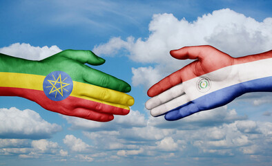 Paraguay and Ethiopia country handshaking with flags, consensus concept international co-operation illustration