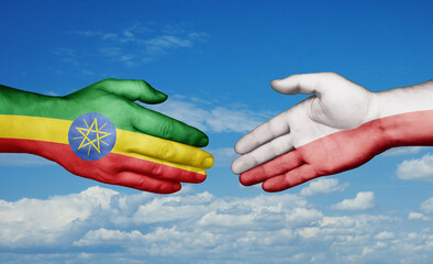 Poland and Ethiopia country handshaking with flags, consensus concept international co-operation illustration