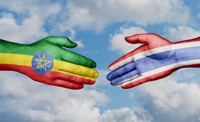 Kingdom of Thailand and Ethiopia country handshaking with flags, consensus concept international co-operation illustration