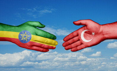 Republic of Turkey and Ethiopia country handshaking with flags, consensus concept international co-operation illustration