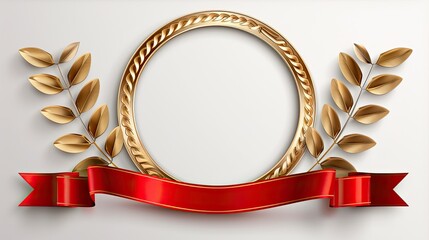 Golden Frame With Red Ribbon and Laurel Wreaths