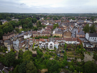 Fototapeta premium Town of Knaresborough historical center aerial view, Yorkshire, England