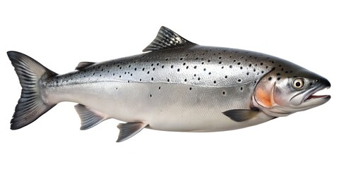 Obraz premium Atlantic salmon fish isolated on a white background AI-Generated Content
