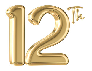 12th Anniversary Gold Number 3D