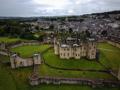 Alnwick Castle aerial view, Northumberland, England