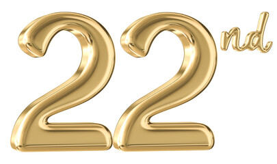 22nd Anniversary Gold Number 3D