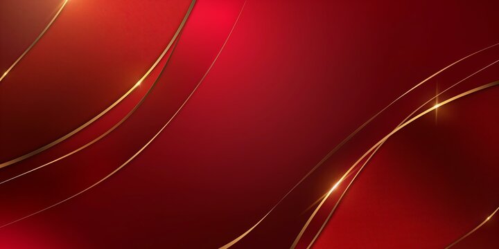 Elegant red background with golden curved accents.