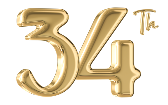 34th Anniversary Gold Number 3D