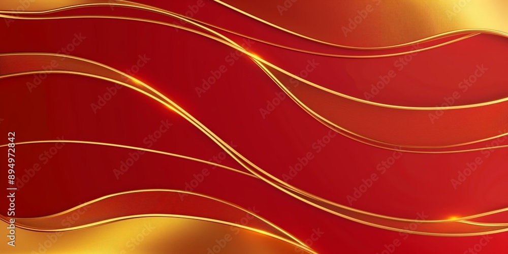 Poster red background with golden wavy lines creating a gradient effect.