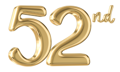 52nd Anniversary Gold Number 3D