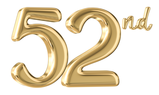 52nd Anniversary Gold Number 3D