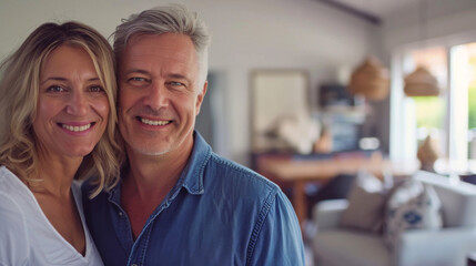 Fototapeta premium Home is Where the Love Is: A Couple's Happiness Fills Their Living Room