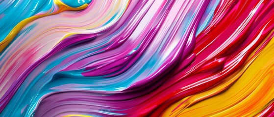 Abstract marbled acrylic paint ink painted waves painting texture colorful background banner - Bold colors, rainbow color swirls wave