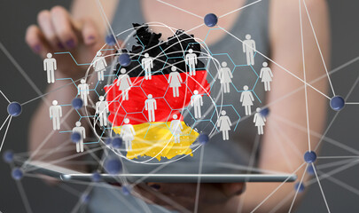 germany map  -  Global network. Blockchain. 3D illustration. Neural networks and artificial intelligence. Abstract