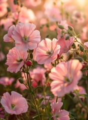 Close Up Pink Flowers In A Garden