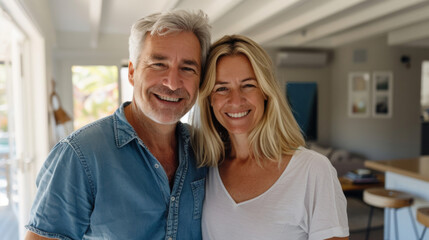 Obraz premium A Timeless Love Story: A Middle-Aged Couple Poses in Their Chic Abode