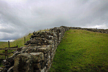 Hadrian Wall view by cloudy noon, Northern England