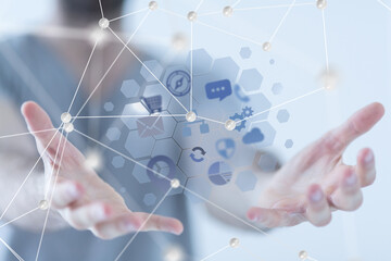 Connecting lines and dots.Big data visualization