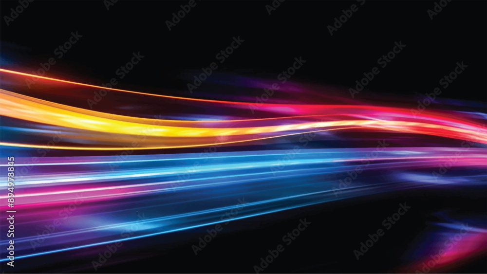 Poster colorful light trails with motion effect for animation and motion graphic. overlay neon light vector