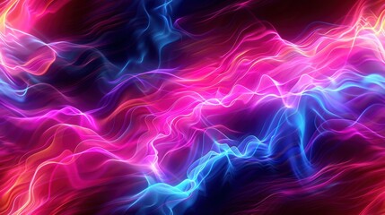 A vibrant abstract background showcasing flowing waves of pink and blue light, creating a dynamic and energetic visual effect.