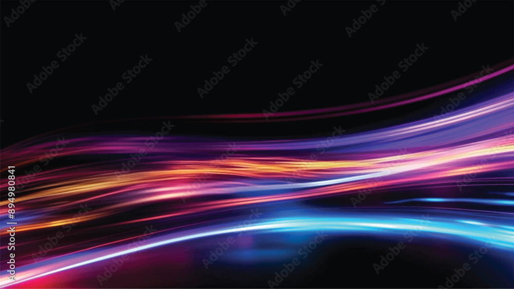 Poster colorful light trails with motion effect for animation and motion graphic. overlay neon light vector