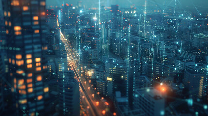 Naklejka premium a smart city with sensors collecting and analyzing data.