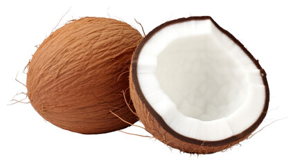 PNG Fresh tropical coconut halves isolated