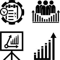 A set of vector business icons and a growth chart	
