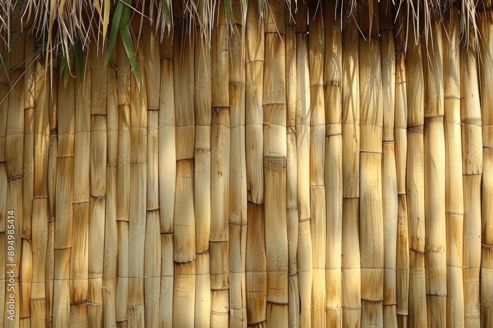 Aufkleber bamboo brown straw mat as abstract texture background composition top view above