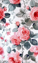 Delicate Pink Roses Seamless Pattern on Vintage Shabby Chic Background