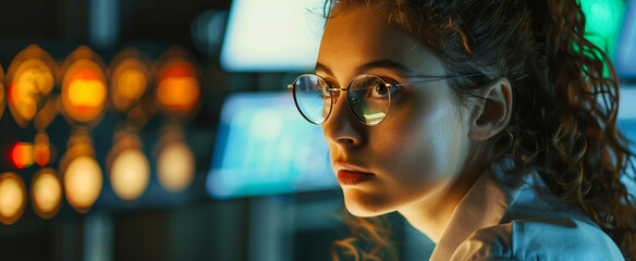 Female IT specialist analyzing data in information technology, data analysis, tech professional, IT solutions, system management