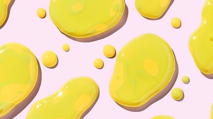 Fototapeta premium A zoomed-in image of a yellow paste on a pink background with visible bubble formations and droplets of yellow liquid present on the surface