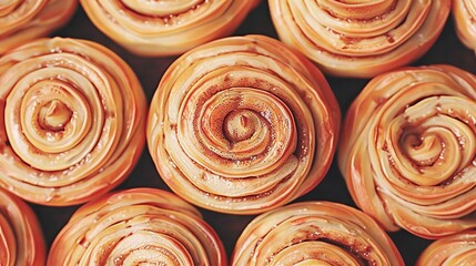 Fototapeta premium A stack of rolled-up doughnuts on top of a pile of other doughnuts next to each other