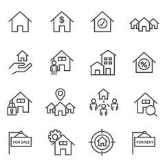 Real Estate icons with White Background and Outline vector icons
