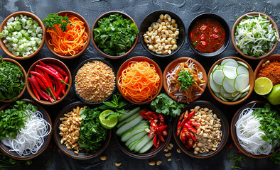 Fototapeta premium Asian Food Ingredients on Rustic Stone Background