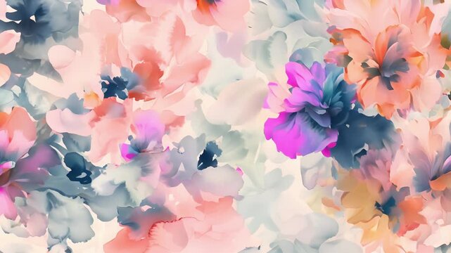 Playful and dreamy this abstract floral pattern is reminiscent of a watercolor painting with soft pastel hues and delicate brushstrokes.