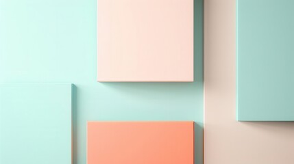 Fototapeta premium Abstract geometric background with pastel colored squares on a blue background.