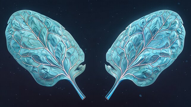   Blue vegetables on black canvas, with a blue sky beyond