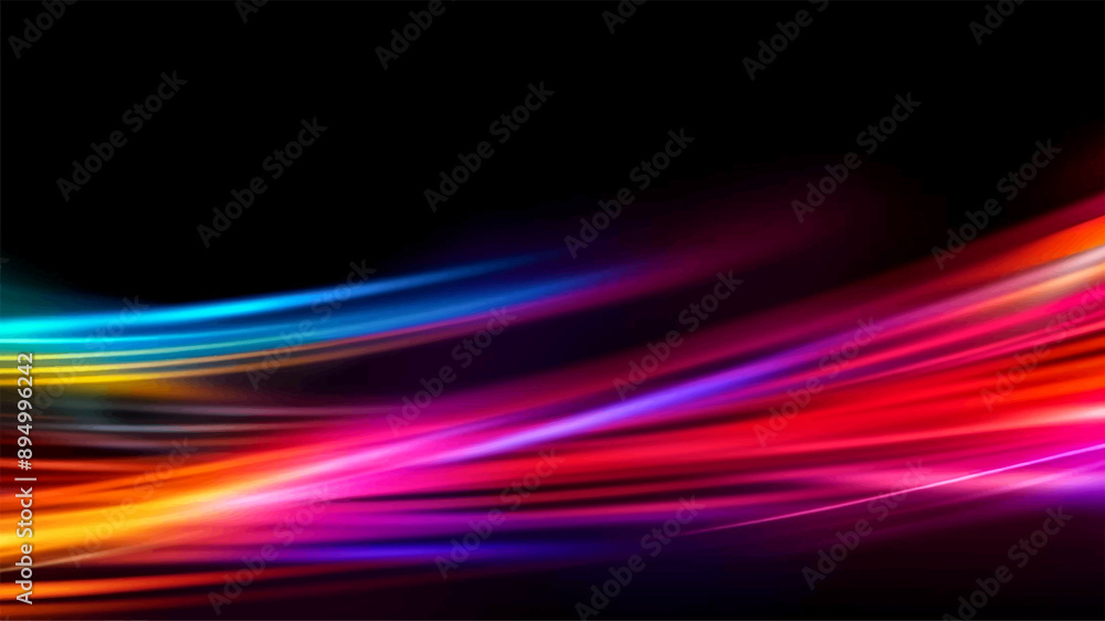 Poster colorful light trails with motion effect for animation and motion graphic. overlay neon light vector