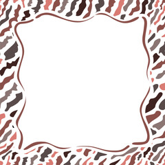 Square empty wavy frame on white background. Beige spots. White, brown and beige colors.