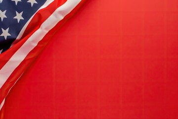 Fototapeta premium US flag on red background, symbol of patriotism, space for text