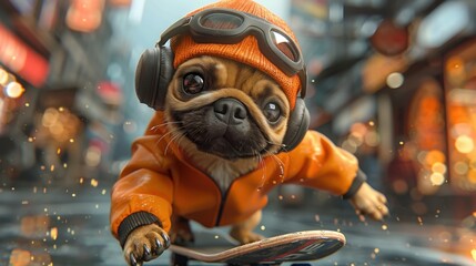 Naklejka premium a pug on a skate