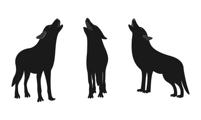 wolf howling set vector illustration isolated on white background.