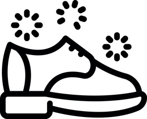 Line drawing of a dress shoe with odor lines eliminating from it representing a shoe deodorizer