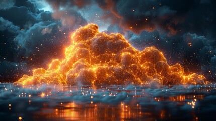 Fototapeta premium Dramatic Digital Storm Raining Golden Cryptocurrency Tokens