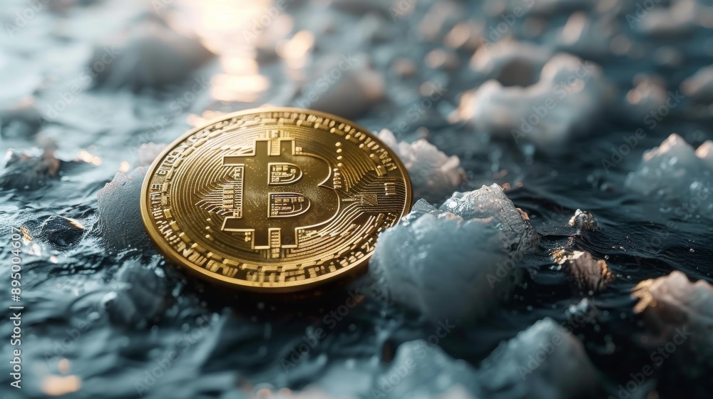 Aufkleber golden cryptocurrency icebergs in the digital ocean unlocking hidden value in a blockchain powered w