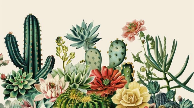 Vintage botanical design: Succulents and cacti